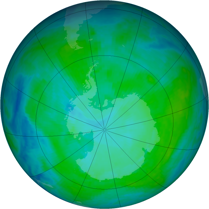 Antarctic ozone map for 07 January 1991